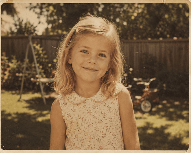 Sarah, age 5, in our backyard.